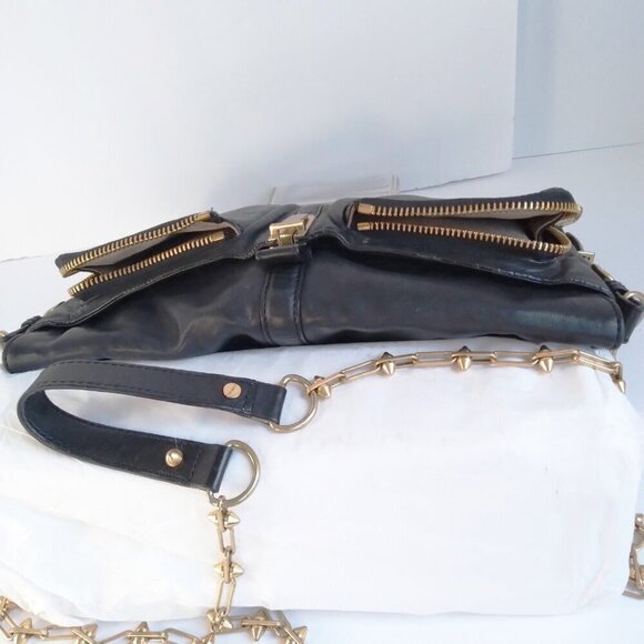 Gryson 'Willa' Black Calf Leather Long Studded Strap Shoulder Bag' - Picture 5 of 11